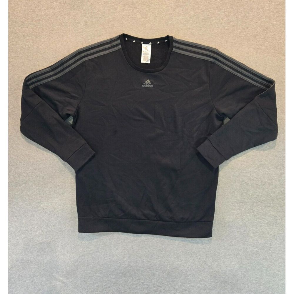 Adidas Mens M FL SW 3S Crewneck Pullover Size XL Black grey Stripes. Gym